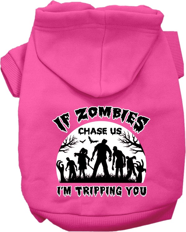 If Zombies Chase Us Screen Print Dog Hoodie Bright Pink Size XS